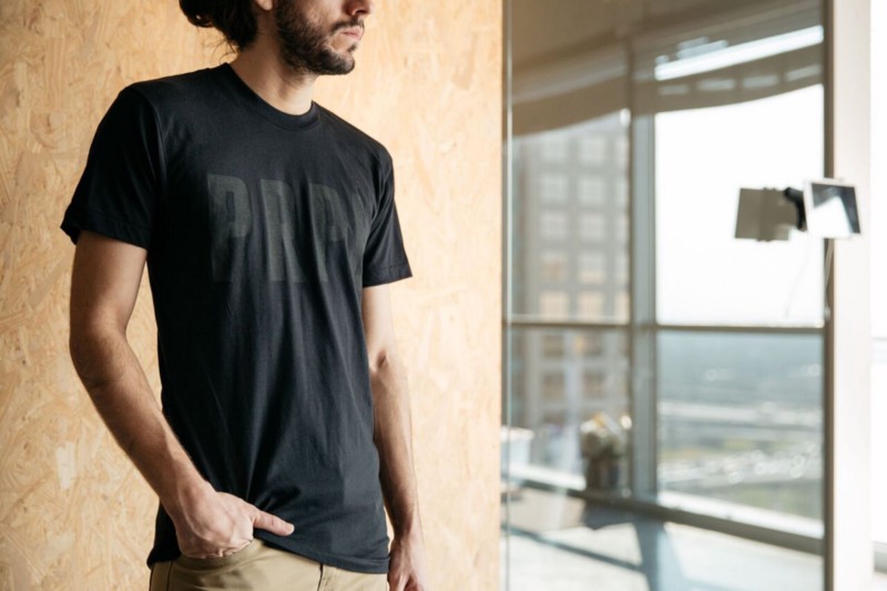 black print on a black shirt with our bold ink