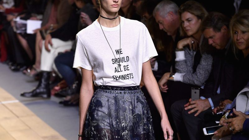 we should all be feminists t-shirt at fashion show