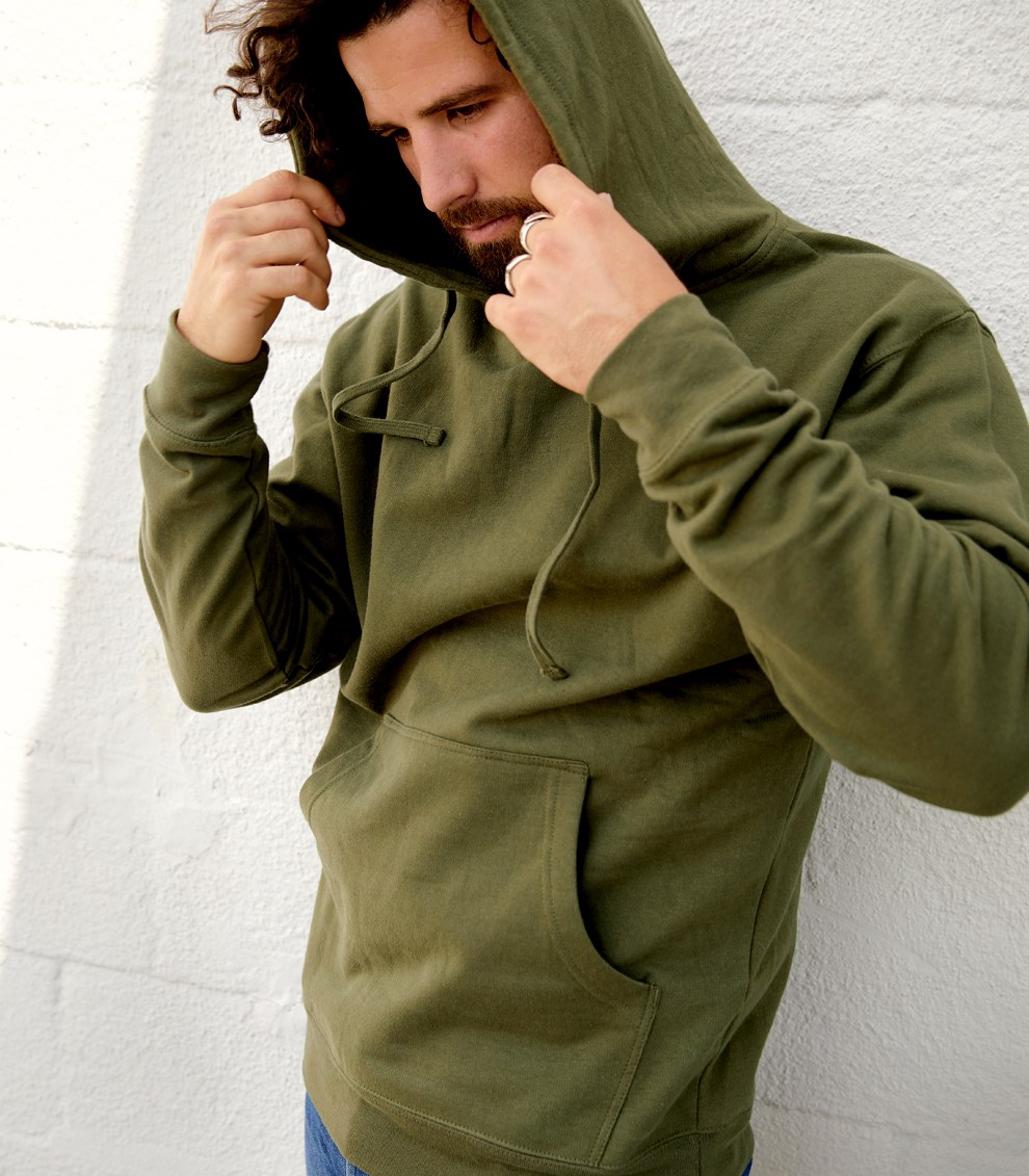 Man wearing green hoodie