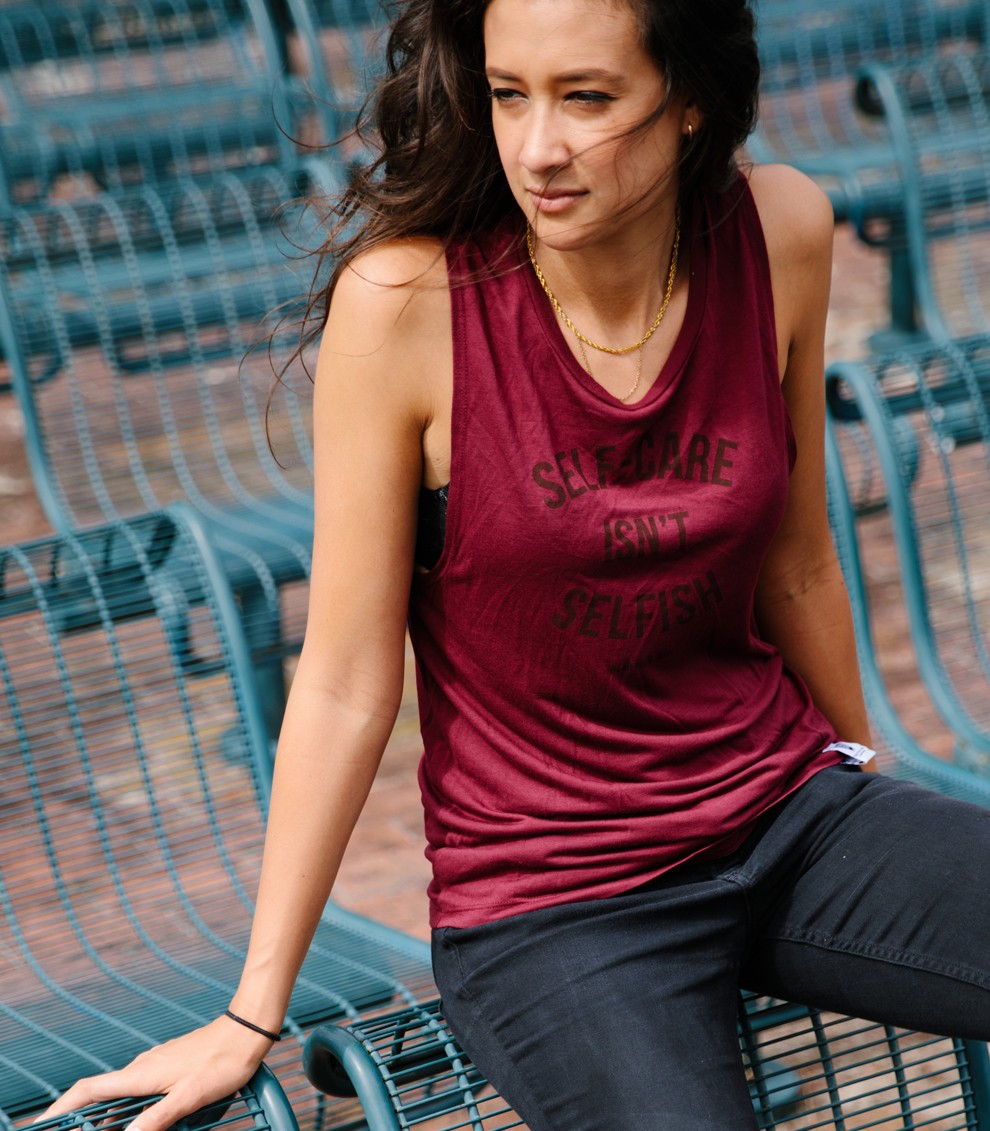 Woman in red tank top
