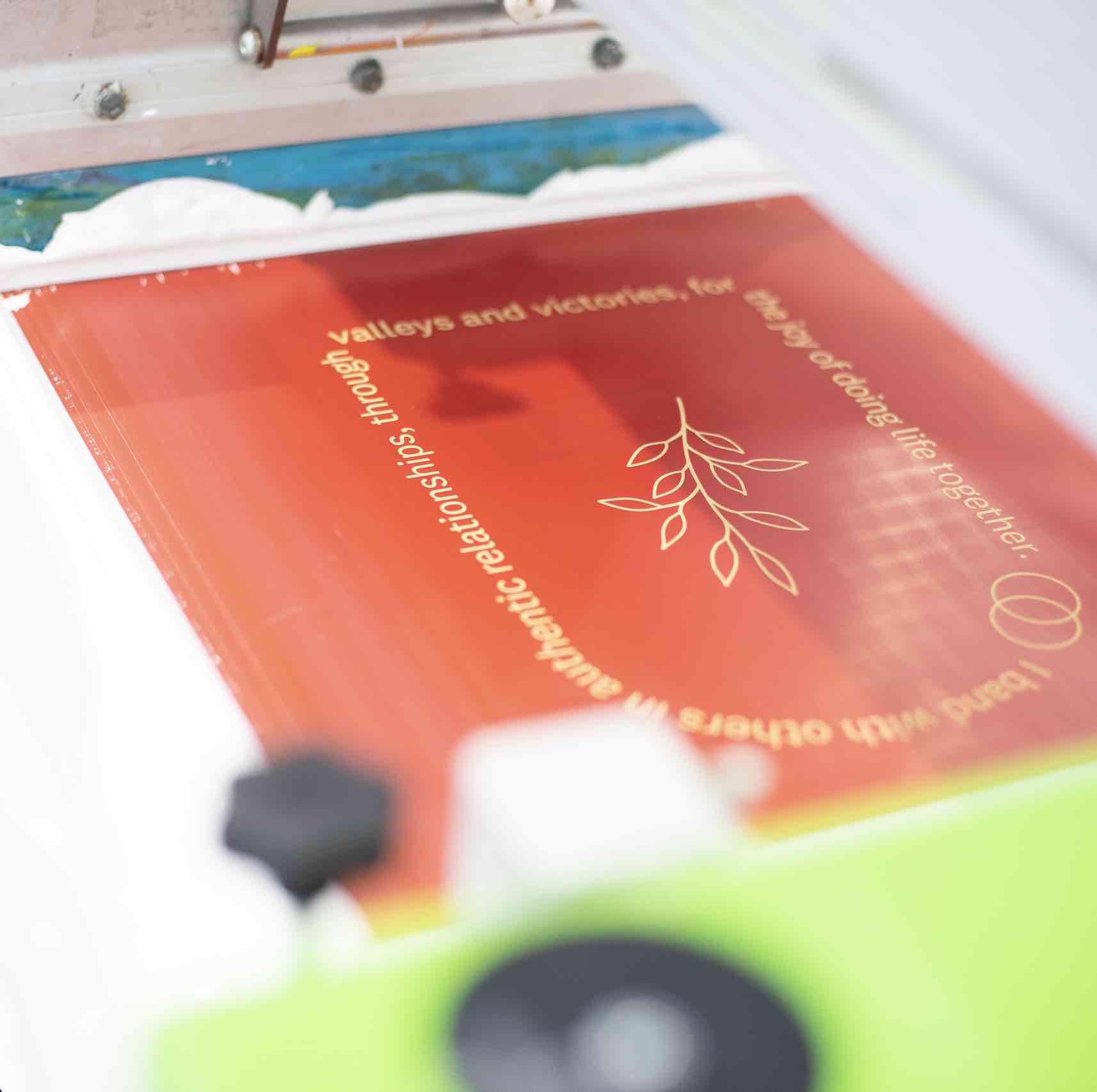 A screen ready to be used to print a custom design with eco friendly inks