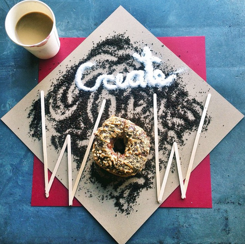 create wow made out of coffee sugar and donuts