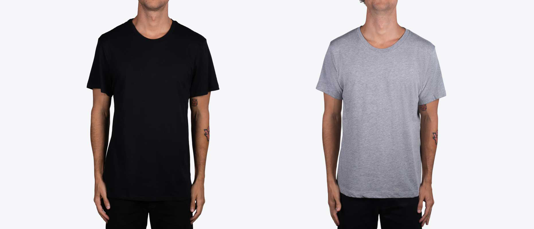 man wearing a black shirt and a gray shirt