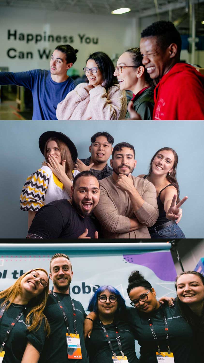 A group of Real Thread employees goofing off and having fun together at various events