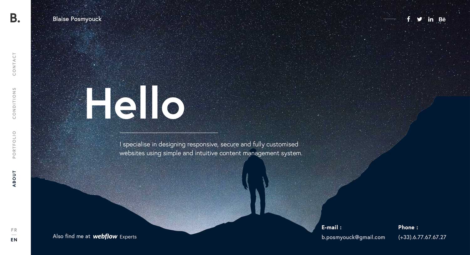 man standing on mountain in dark with stars 