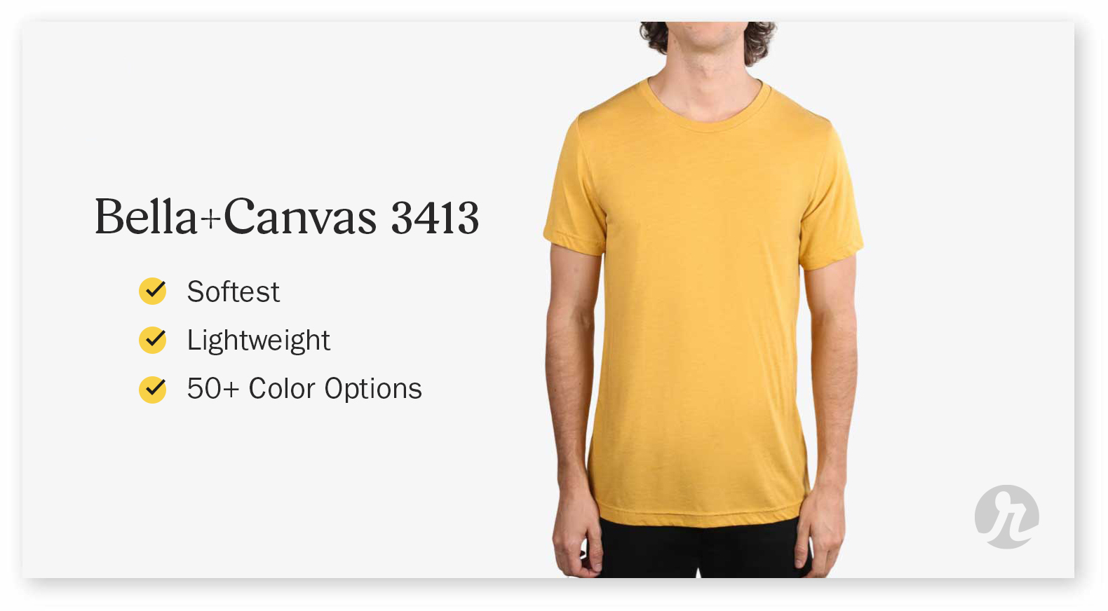 A man wearing a yellow Bella+Canvas 3413 shirt