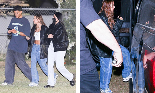 Images of Hailey Bieber and Niall Horan with Pearled Ivory clothing.